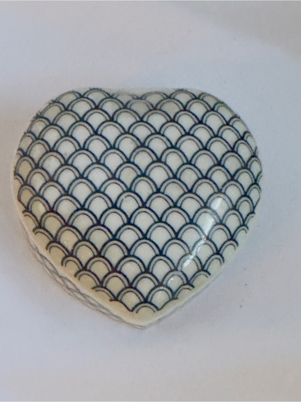 Trinket Box Vintage Knoblers Heart Shaped Porcelain Ceramic Lidded Geometric Pat